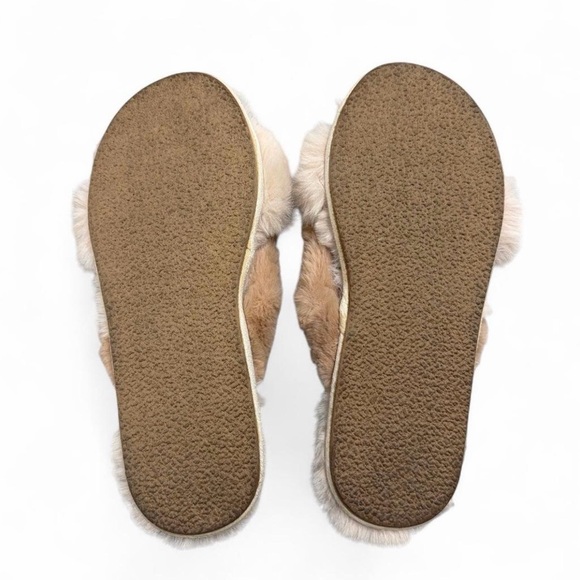 Anthropologie Lexi Slippers - Plush Crisscross Fur Slides M/L - Beige & Cream - Picture 5 of 7